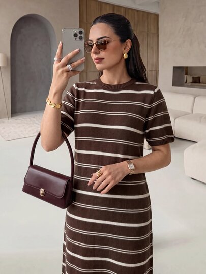 Rue Lumi Vestido de suéter con patrón a rayas