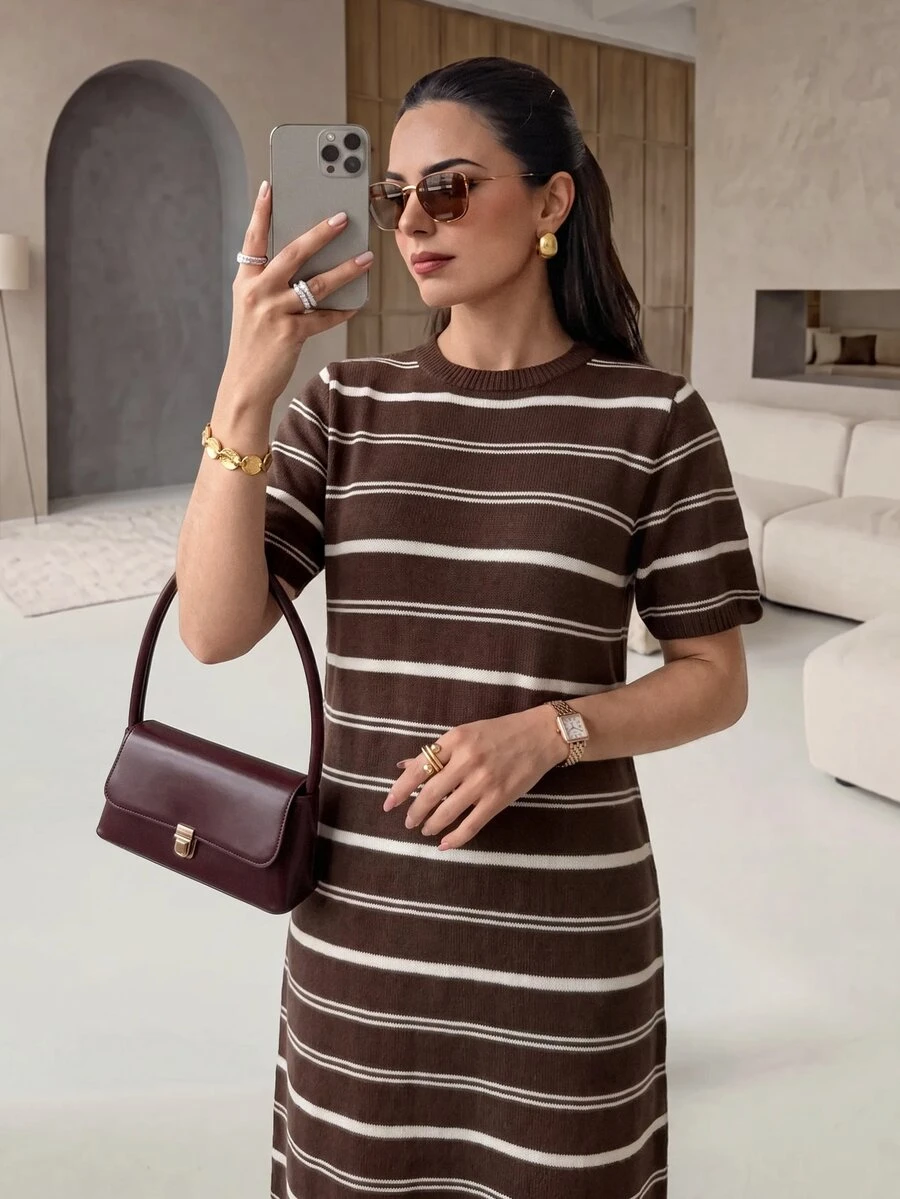 Rue Lumi Vestido de suéter con patrón a rayas