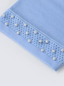 Modelyn Plus Size Soft Hollow Knit Dress And Faux Pearl Decorated Knit Cardigan Set - Baby Blue - View 3