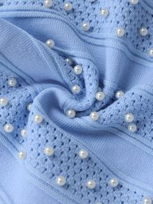 Modelyn Plus Size Soft Hollow Knit Dress And Faux Pearl Decorated Knit Cardigan Set - Baby Blue - View 8