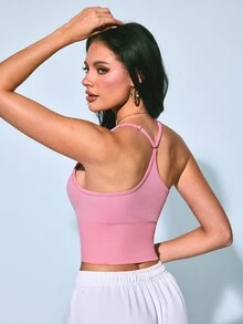 Easithlete 女款無縫修身背心上衣，適合跑步、健身、瑜伽 - 藕粉色 - 查看 2