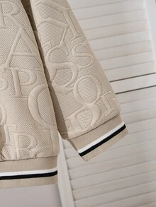 男童時尚 Polo 領休閒衛衣與長褲套裝，適合日常穿著、休閒外出、運動及各種場合，春秋套裝，衛衣套裝，男童套裝 - 卡其色 - 查看 5