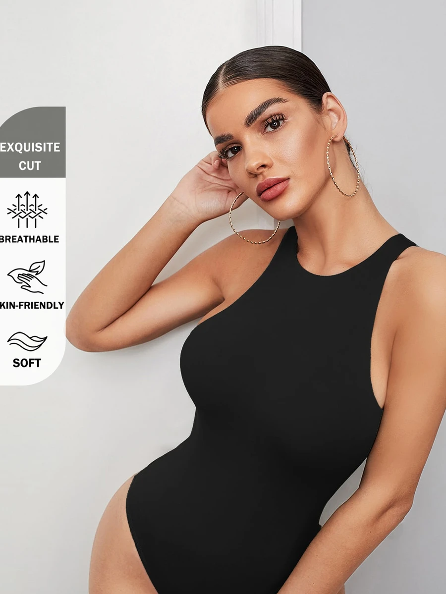 SHEIN BAE Solid Tank Bodysuit Halloween - Black - View 1