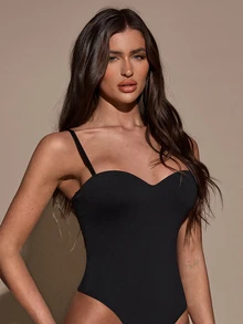 SHEIN BAE 女士纯色性感时尚吊带连体衣 - 黑色 - 查看 1