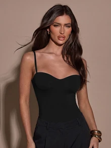 SHEIN BAE 女士纯色性感时尚吊带连体衣 - 黑色 - 查看 5