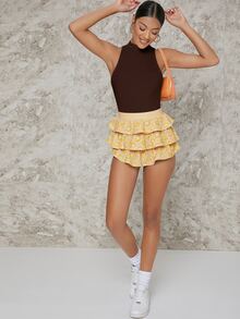 SHEIN BAE Ribbed Mock Neck Sleeveless Bodysuit - Coffee Brown - View 5