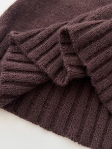 Elamini Sweater Pullover Off-Shoulder Wanita Gaya Santai Musim Gugur/Dingin Vintage untuk Sehari-hari dengan Tali Simpul Pita - Coklat - View 6