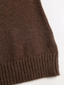 Sweetra Women's Autumn/Winter Casual Solid Color Stand Collar Sweater - Brown - View 5