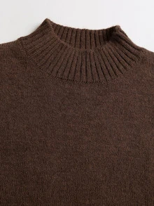Sweetra Women's Autumn/Winter Casual Solid Color Stand Collar Sweater - Brown - View 2