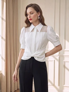 Suri Mira Women's Solid Color Pleated Casual Versatile Daily Wear Blouse - White - View 3