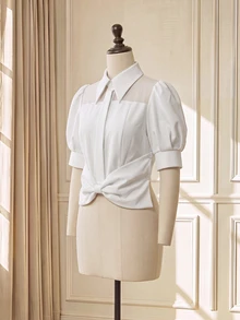 Suri Mira Women's Solid Color Pleated Casual Versatile Daily Wear Blouse - White - View 7