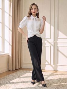 Suri Mira Women's Solid Color Pleated Casual Versatile Daily Wear Blouse - White - View 8