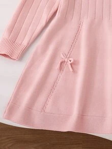 SHEIN 女童海軍藍針織洋裝，秋冬新品，學院風、航海風、小公主風，領口設計，藍白配色拼接，適合多種場合、外出、上學等 - 粉色 - 查看 3