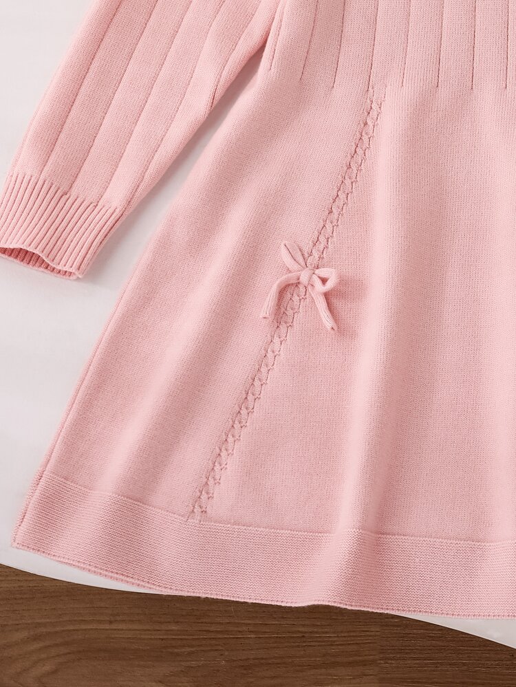 SHEIN Girls' Navy Blue Sweater Dress, Autumn/Winter New Arrival, College Style, Nautical Style, Little Princess Style, Collar Design, Blue And White Color Block, Suitable For Various Occasions, Outings, School, Etc. - Pink - View 3