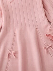SHEIN 女童海軍藍針織洋裝，秋冬新品，學院風、航海風、小公主風，領口設計，藍白配色拼接，適合多種場合、外出、上學等 - 粉色 - 查看 6