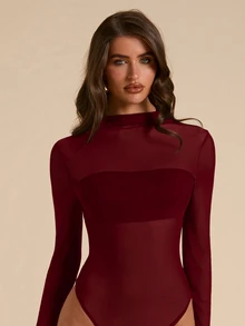 SHEIN BAE 女款素色修身百搭無袖連身衣，適合日常穿著 - 酒紅色 - 查看 3