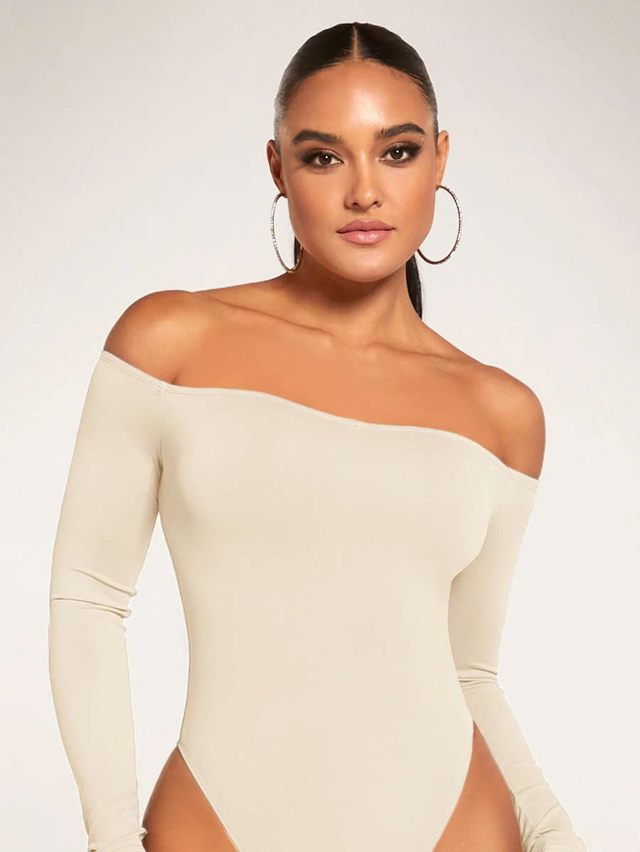 SHEIN BAE Off Shoulder Solid Bodysuit - Apricot - View 1