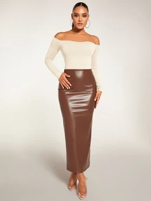 SHEIN BAE Off Shoulder Solid Bodysuit - Apricot - View 7