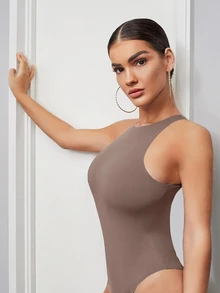 SHEIN BAE Solid Tank Bodysuit - Mocha Brown - View 3