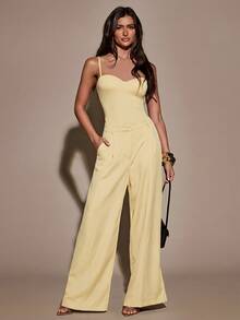 SHEIN BAE Body básico sin mangas de color liso casual y sexy para mujer, amarillo pálido, para verano, uso diario, salidas nocturnas y Halloween - Amarillo - Ver 3