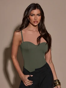 SHEIN BAE 女款休閒性感純色無袖連身衣，夏季外出穿搭，橄欖綠 - 軍綠色 - 查看 6