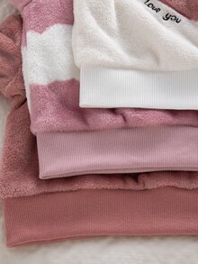 3pcs Baby Toddler Girls Pullover Sweatshirt Cute Sweet Pink Heart Patch Cloud Eyelash Long Sleeve Round Neck Fuzzy Party Winter Fall Christmas Ribbed - Dusty Pink - View 6