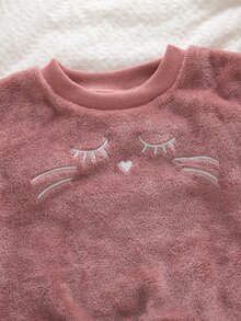 3pcs Baby Toddler Girls Pullover Sweatshirt Cute Sweet Pink Heart Patch Cloud Eyelash Long Sleeve Round Neck Fuzzy Party Winter Fall Christmas Ribbed - Dusty Pink - View 5