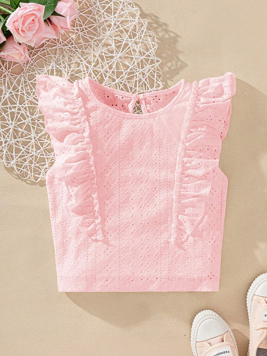 SHEIN Sparklyn 少女休闲优雅可爱提花针织上衣,适合度假、休闲和日常穿着 - 粉色 - 查看 1