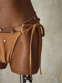 SHEIN ICON Women Applique Pleated Halter Ruched Split Bikini Set, Y2k Clothes Women, Western Wear Women - Khaki - View 7