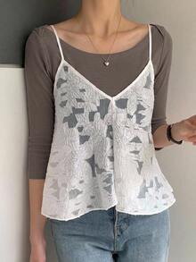 DAZY Women's Large Scoop Neck Fitted Short Sleeve Elegant T-Shirt Grey Spring Summer - Brown - View 4