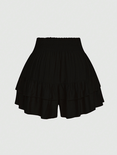 SHEIN LUNE Plus Size Holidaya Paperbag Waist Ruffle Hem Wide Leg Shorts