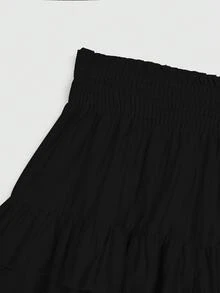 SHEIN LUNE Plus Size Holidaya Paperbag Waist Ruffle Hem Wide Leg Shorts - Black - View 3