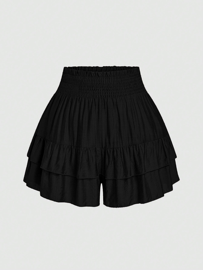 SHEIN LUNE بنطلون قصير مقاسات كبيرة بخصر على شكل كيس الورق مع تنورة متدرجة وساق واسعة
