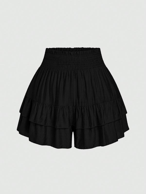 SHEIN LUNE Plus Size Holidaya Paperbag Waist Ruffle Hem Wide Leg Shorts