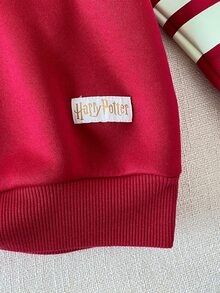PrepCrw HARRY POTTER X SHEIN 青少年男孩眼鏡圖案兒童印花長袖連帽秋季衛衣，適合返校與外出穿著 - 酒紅色 - 查看 5