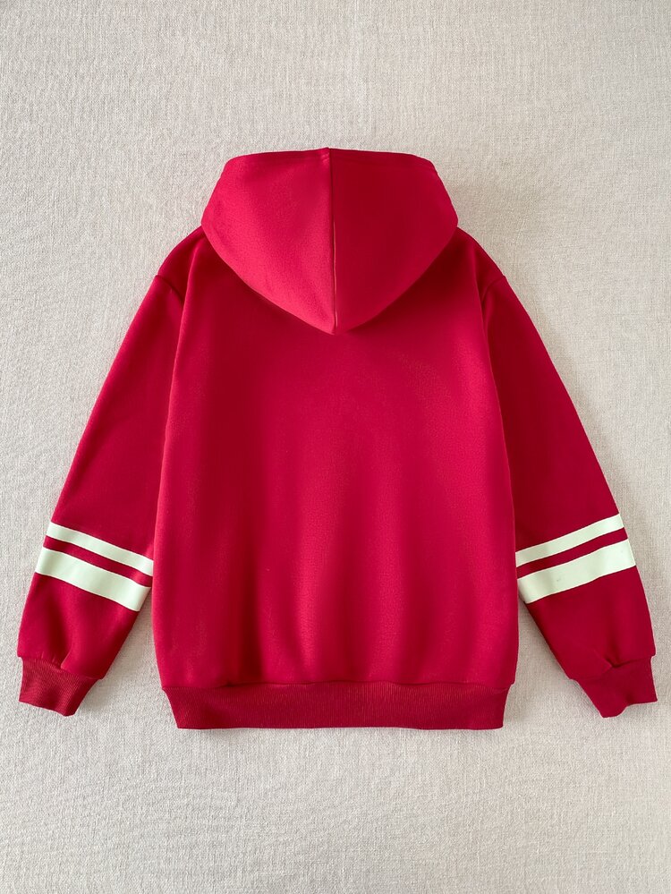 PrepCrw HARRY POTTER X SHEIN Tween Boy Glasses Pattern Kids Print Long Sleeve Hooded Autumn Sweatshirt For Back To School And Outings - Burgundy - View 3