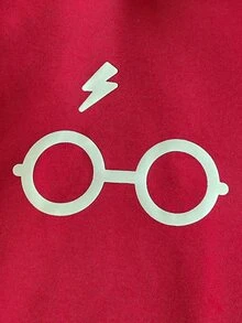 PrepCrw HARRY POTTER X SHEIN 青少年男孩眼鏡圖案兒童印花長袖連帽秋季衛衣，適合返校與外出穿著 - 酒紅色 - 查看 4