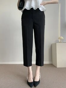 DAZY 女式纯色修身弹力直筒九分裤，黑色，四季皆宜，秋季女式正装裤 - 黑色 - 查看 5