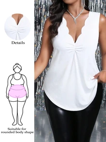 Femmeverse Women Versatile Waist Cinching Ruffle Collar Knit Tank Top - White - View 6