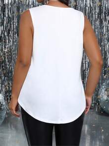 Femmeverse Women Versatile Waist Cinching Ruffle Collar Knit Tank Top - White - View 2