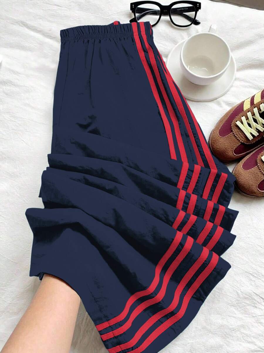 Genkimix Kids Young Girl Colorblock Striped Wide Leg Pants - Royal Blue - View 1
