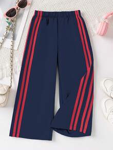Genkimix Kids Young Girl Colorblock Striped Wide Leg Pants - Royal Blue - View 3