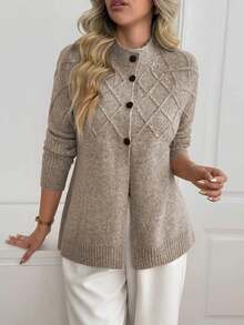 Sprig & Strand Women's Vintage Fashion Button Long Sleeve Knit Cardigan - Khaki - View 6