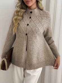 Sprig & Strand Women's Vintage Fashion Button Long Sleeve Knit Cardigan - Khaki - View 5