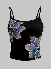 INAWLY Y2K Vintage Hibiscus Floral Print Graphic Strap Sleeveless Tank Top Summer Party Going Out Top - Multicolor - View 3
