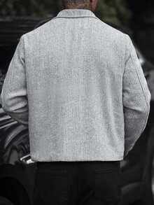 Manfinity CasualCool 男士經典翻領高級灰色百搭時尚休閒舒適成熟通勤日常居家極簡直筒口袋羊毛外套 - 灰色 - 查看 2