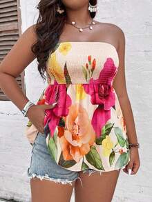 Breezaya Plus Size Versatile Pullover Top With Premium Placement Floral Print - Multicolor - View 3