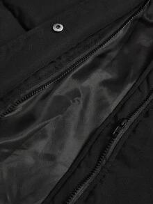 Firerie Jaket Katun Musim Dingin Kasual Serbaguna Wanita Ukuran Plus Warna Polos Berbahan Fleece dengan Tudung, Cocok untuk Aktivitas Sehari-hari, Pergi Bekerja, dan Musim Gugur/Musim Dingin. - Hitam - View 9