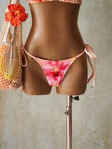 SHEIN ICON Women's Beach Apricot Floral Print Halter Bikini Set With Halter Tie Detail - Multicolor - View 6
