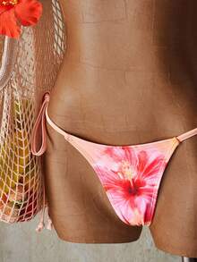 SHEIN ICON Women's Beach Apricot Floral Print Halter Bikini Set With Halter Tie Detail - Multicolor - View 7